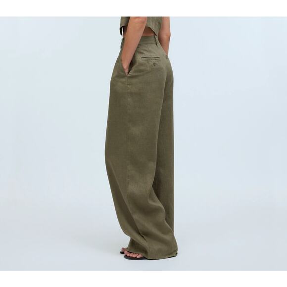 Madewell Harlow Wide-Leg Pants 100% Linen Olive Women's Size 8 - Picture 3 of 7